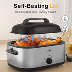 RoyalCraft 24-Quart Electric Roaster Oven with Visible Self-Basting Lid, Turkey Roaster Oven with Removable Pan and Rack, Perfect for Large Meals and Holiday Feasts, Silver