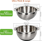 304 Stainless Steel Colander, 5 QT Large Capacity and 5QT Mixing Bowl, 2mm Micropore Strainer for Washing Rice, Fruit, and Veggies, Perfect Draining for Cooked Pasta