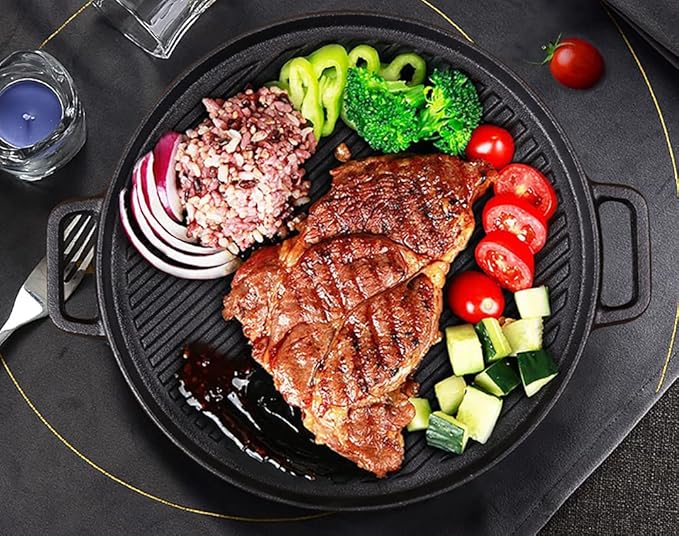 Lawei 12 Inch Cast Iron Griddles, 2-in-1 Reversible Grill/Griddle with Handle, Reversible Grill Plate Skillet for Stovetop, Gas Range, Electric Stovetop, Grill Open Fire