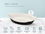 Au Gratin Baking Dishes, by Kook, Mini Casserole Dish, Set of 6, for Banana Split, Oven and Microwave Safe, Dishwasher Safe, Ceramic Serving Dishes, Lasagna & Cobblers, Individual Serving, 12 oz (Black)