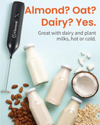 Elementi Milk Frother Wand Rechargeable Drink Mixer - Powerful USB-C Rechargeable Frother Handheld & Coffee Mixer Wand - Hand Held Milk Foamer to Make Perfect Cappuccinos, Lattes & Drink Mixes (Black)