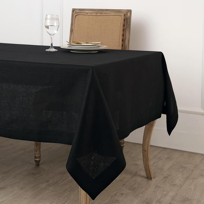 Solino Home Black Linen Tablecloth 60 x 120 Inch - 100% Pure Linen Table Cloth for Rectangle Tables - Fete, Machine Washable Tablecloth for Winter, Christmas, Holiday, New Year