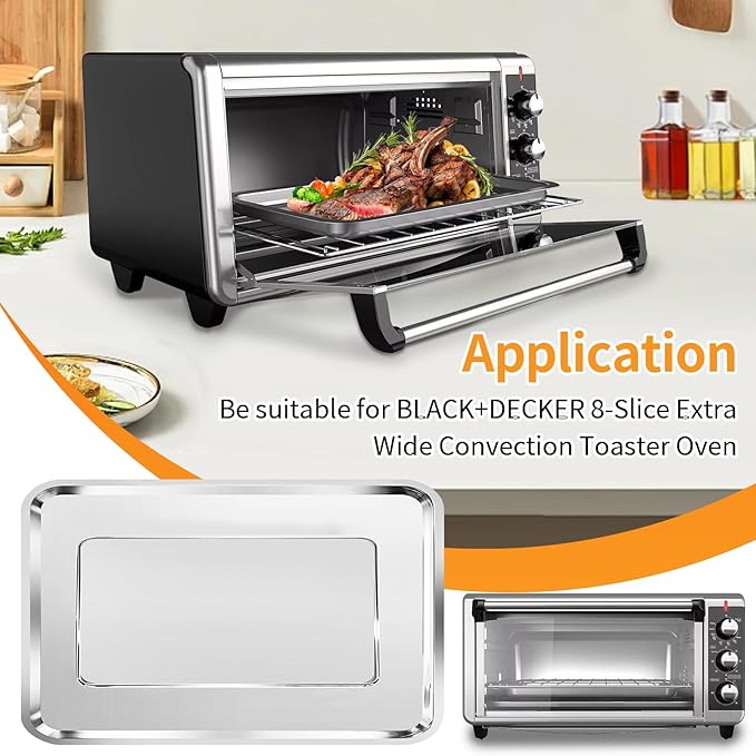 Convection Toaster Oven Replacement Parts for BLACK DECKER 8 Slice Extra Wide Convection Toaster Oven, 14.6×8.8 IN Food Grade Grill Pan Grill Plate Rack Tray Crisper Plate Accessories