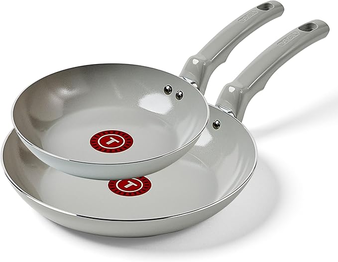 T-Fal Refresh Ceramic Nonstick Frying Pan 2-Pc Set, 8" & 10", Oven Broiler Safe up to 350°F Cookware, Ceramic Frying Pan Skillet, Pots & Pans, Grey