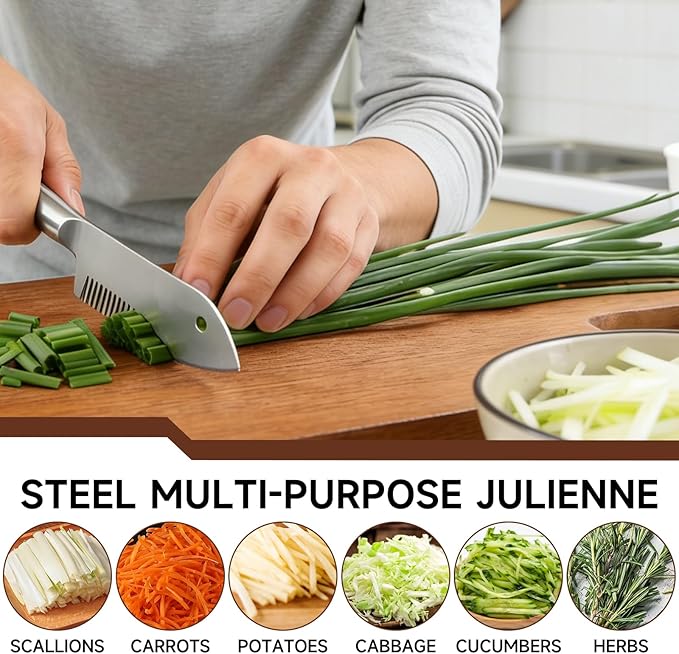 Stainless Steel Multi-Purpose Julienne Peeler, handheld peeler shredder, quick vegetable slicer for kitchen. Comfortable handle and hanging holes, suitable for fruits, vegetables, and herbs. (2)