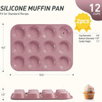 Socisen 2 Pack 12 Cups Muffin Pan with Metal Reinforced Frame Regular Size Silicone Molds Cupcake Cake Baking Pans Cookie Baking Chocoflan Cupcake Mold Silicone Egg Bite Molds Baking Items Stuff