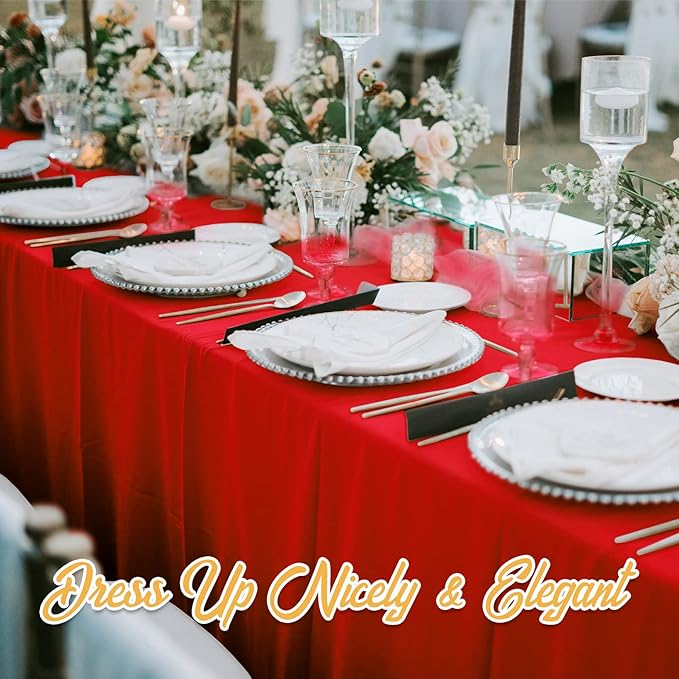 BRILLMAX 10 Pack Red Tablecloths 70 x 120 Inch for 6ft or 8ft Rectangle Tables - Rectangular Bulk Linen Polyester Fabric Washable Cloth Cover for Wedding Reception Banquet Birthday Party