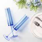 12 PCS Sapphire Blue Plastic Champagne Flutes 5.4 OZ Clear Acrylic Champagne Flutes Sparkling Wine Glasses Long Stem Crystal Champagne Glasses For Wedding Baby Shower Anniversary Party