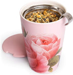 Tea Forte Double-Walled Ceramic Kati Cup, Removable Stainless Steel Infuser Basket and Lid, Steeps 12 oz Loose Leaf Tea, Dishwasher & Microwave Safe, Gifts for Mom, Jardin