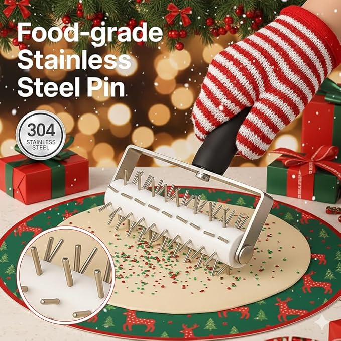 Pizza Dough Docker Roller Stainless Steel, Pin Puncher Dough Hole Maker, Docking Tool for Pizza Pie Cookie Pastry Bread