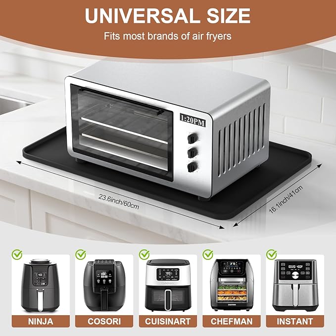 Silicone Mats for Kitchen Countertop, 24x16 inch Heat Resistant Mats for Air Fryer, Non-Slip Counter Protector Pad for Ninja, COSORI, Cuisinart, Coffee Maker, Toaster, Oven – Dishwasher Safe, Black