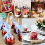 200 Pack Candy Apple Caramel Apple Sticks and Bags,100 Bags,100 Sticks, 50 Yard Gold and Silver Glitter Ribbon Caramel Apple Making kit