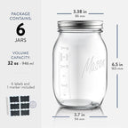 Paksh Novelty Mason Jars - Food Storage Container - 32 oz 6-Pack - Airtight Container for Pickling, Canning, Candles, Home Decor, Overnight Oats, Fruit Preserves, Jam or Jelly