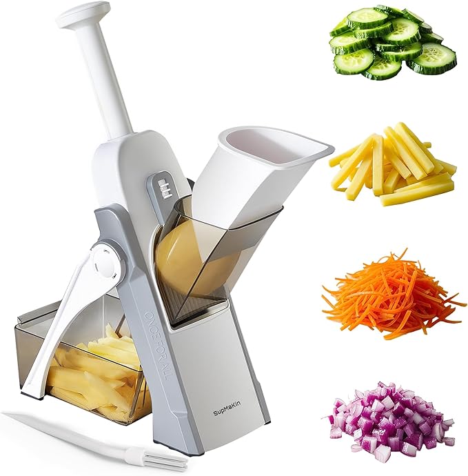 SupMaKin Safe Mandoline Slicer, Potato Slicer Maual Vegetable Chopper Adjustable Thickness Food Cutter, Kitchen Chopping Artifact for Cooking Meal Prep (Gray)