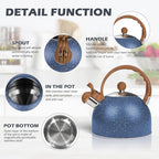 Whistling Tea Kettle for Stovetop, 2.6 Quart Stainless Steel Water Teapot Boilers for Stovetops, Induction Stone Kettle with Loud Whistle - Perfect for Preparing Hot Water, Coffee,Milk (Blue)