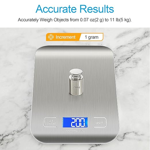 WIWUE GUO Food Scale, Kitchen Scale, Weight Scale Grams and Ounces for Weight Loss, Baking, Cooking, Keto and Meal Prep, LCD Display, 304 Stainless Steel