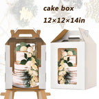 3 Pack Tall Cake Boxes for Tier Cakes,12 x12x14 Inches Large Tiered Cake Carriers with Windows,10in 12in Disposable Layer Tall Baking boxes with Handle for Birthday,Wedding,Party