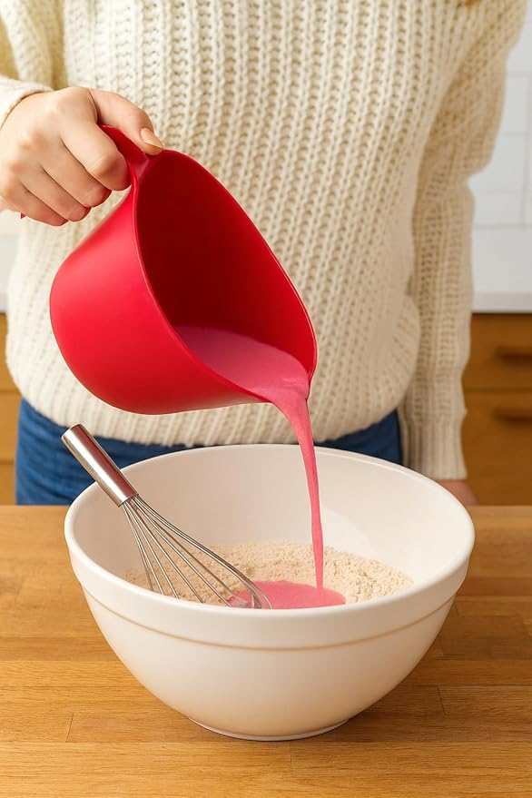 Set of 2 Red Plastic Mixing Bowls with HandleS Pour Spout and Non-Slip Base - Dishwasher Safe Cooking Baking Kitchen Supplies, 2.5 qt.