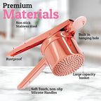 PriorityChef Large 15oz Potato Ricer, Heavy Duty Stainless Steel Potato Masher and Ricer Kitchen Tool, Press and Mash Kitchen Gadget For Perfect Mashed Potatoes - Everytime, Rose Gold and Pink