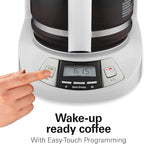 Hamilton Beach 12 Cup Programmable Drip Coffee Maker Machine, Regular & Bold Brew Options, Auto Pause and Pour, Glass Carafe, White (46294J)