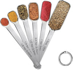 Stainless Steel Measuring Spoons Set of 6, Rectangular Metal Measuring Spoons for Dry & Liquid Ingredients, Slim Design Fits in Spice Jars, Kitchen Gadgets for Baking & Cooking