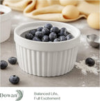 DOWAN Ramekins 12 oz Oven Safe, Creme Brulee Ramekin Souffle Dishes for Baking, Porcelain Samll Bowls for French Onion Soup, Dessert Custard Cups Sauce Dish, Set of 6, Soft White