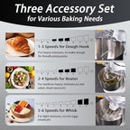 800W Stand Mixer 8 QT kitchen Dough Mixers 6+P Adjustable Speed Electric Household Mixers With Bowl,Dough Hook,Whisk And Beater For Baking,Pizza，Cake And Most Home Cooks