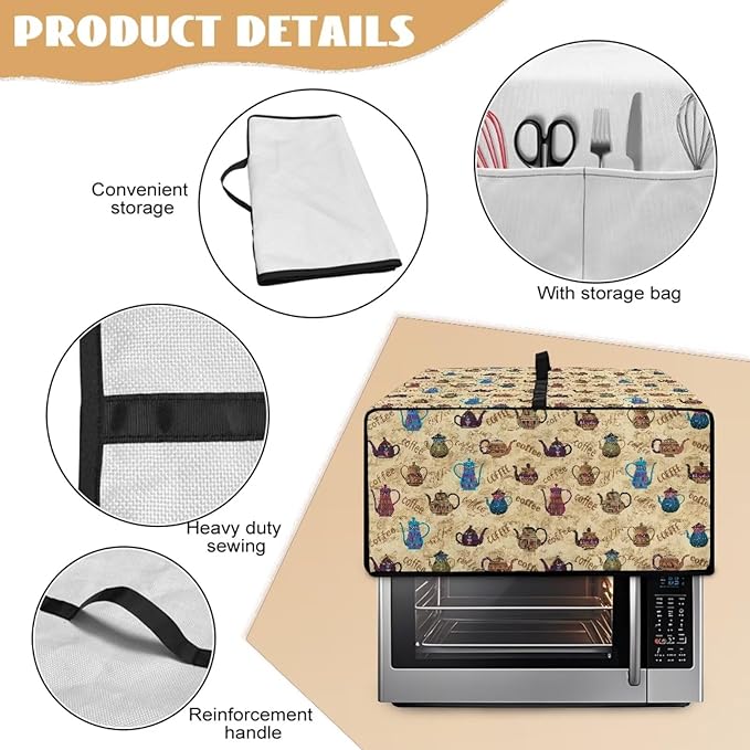 Coffee Kettle Print Toaster Oven Dust Cover, Fingerprint Protectors and Greasy Protection Machine Washable Universal Toaster Oven Protector for Kitchen, (Medium-16.1*19.71*10 inches)