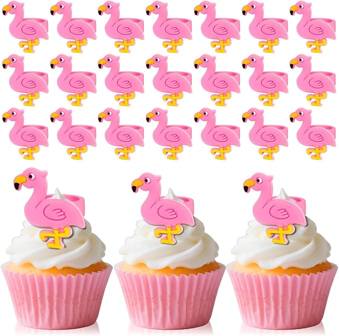 24 PCS Flamingo Cupcake Toppers Cupcake Rings Birthday Cupcake Toppers Tropical Flamingo Theme Cupcake Picks for Baby Shower Hawaiian Luau Aloha Summer Party