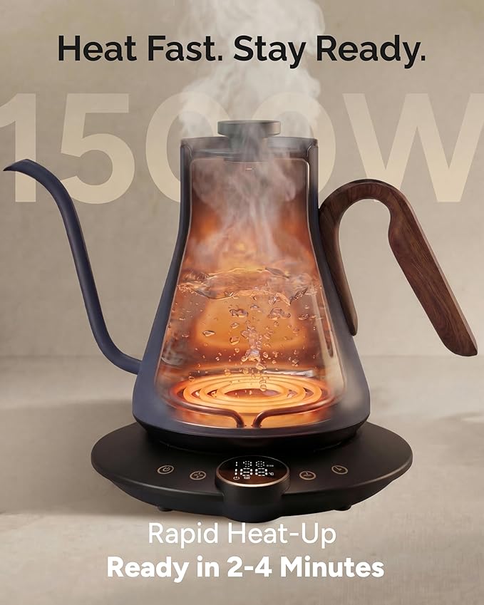 INTASTING Gooseneck Electric Kettle, ±1℉ Temperature Control, Stainless Steel Inner, Quick Heating, for Pour Over Coffee, Brew Tea, Boil Hot Water, 0.9L (Navy Blue)