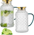Buaic 2 PACK Glass Pitcher with Lid,68 oz/2 Liter Fish Scale Design Water Pitcher,Clear Borosilicate Glass Water Carafe for Cold Brew, Coffee, Lemonade, Iced Tea,Heat Resistant Water Glass Jug