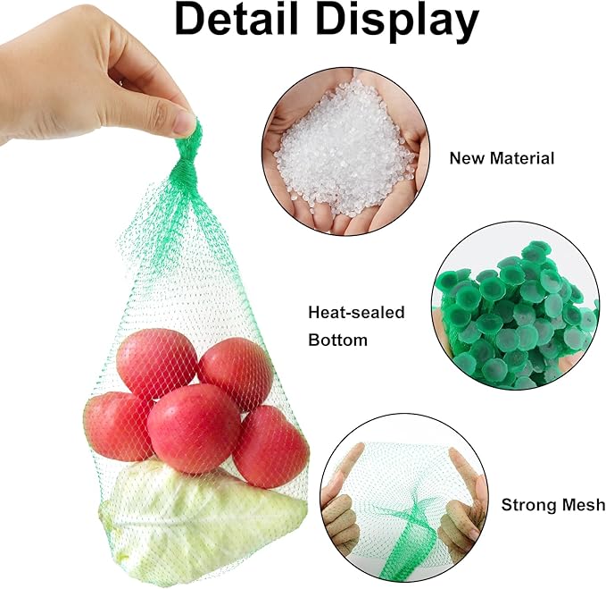 100Pcs Produce Mesh Bags,20 Inch Seafood Boil Bags Packing Supplies Net,Reusable Mesh Nylon Netting Bulk Storage Bag for vegetables Storage Fruits Seafood and Other Agricultural Products(Green)