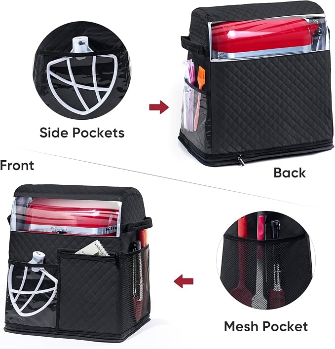 BAGSPRITE Stand Mixer Cover with Detachable Appliance Sliders Base Compatible with KitchenAid Mixer-Storage Bag for 6/7/8 Quart with Pockets for Kitchen Aid Accessories and Attachments