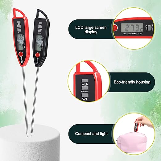 Copkim 6 Set Waterproof Food Thermometer for Water, Liquid, Candle and Cooking Digital Meat Thermometer with Long Probe Instant Read for Kitchen BBQ Grill Candy (Black,Red)