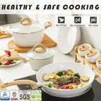 Vkoocy Non Stick Pots and Pans Set, Healthy Ceramic Cookware Set, 12pcs Kitchen Cooking Pots and Frying Sauce Saute Pans Set, PFAS-Free with Kitchen Utensils and Lid, Pink