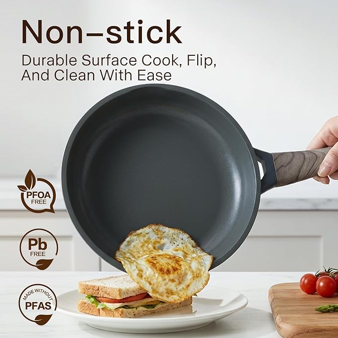 Pots and Pans Set Nonstick 22 Pcs, Ceramic cookware set Non-Toxic CoatingGray Granite Kitchen Cookware Set, Induction Kitchen Cooking Set w/Frying Pans, Saucepans & Glass Lids, PFOS & PFOA Free
