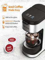 Horavie Single Serve Coffee Maker, Hot and Iced Coffee Maker for K Cup and Ground, 6 to 14 Oz Brew Sizes Single Cup Coffee Maker with Descaling Alert, Ideal for Home, Travel, RV and Dorm,Black