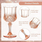 XUWAIDSGN 24 Pcs 7oz Plastic Vintage Wine Glasses Drinking Glasses Unbreakable Wedding Glassware Crystal Water Goblets Reusable Drinkware Vintage Champagne Flutes (24, Pink)