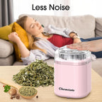 Hermolante Herb and Spice Grinder, 200W Electric With Stainless Steel Blade, Cleaning Brush - Compact Size 5.11in (Pink)