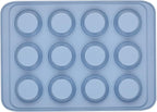 Farberware Easy Solutions Nonstick Bakeware Muffin/Cupcake Baking Pan, 12-cup with fill lines - Blue