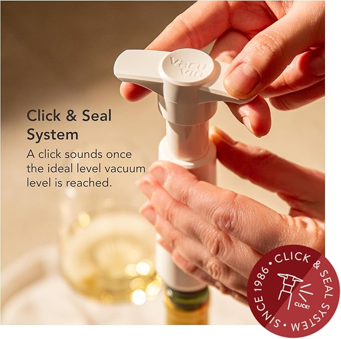 Vacu Vin Original Wine Saver with 1 Vacuum Bottle Stoppers – White Wine Preserver Pump for Red or White Wine – Manual Air Remover System – Airtight Seal – Keep Wine Fresh Longer