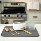 S&T INC. Dish Drying Mat, 16” x 18”, Absorbent Microfiber Kitchen Counter Mat, Dish Drying Pad for Dishes, Utensils, Pots and Pans, Large, Charcoal