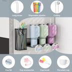 OVICAR Magnetic Cup Holder for Stanley 20/30/40oz - 2 Pack Tumbler Organizer for Refrigerator - Water Bottle Organizer with Straw Basket & 6 Hooks Tumbler Cup Lids Accessories Storage Black