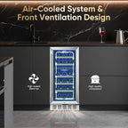 15 Inch Wine Cooler Under Counter, 30 Bottle Dual Zone Wine Fridge with Stainless Steel Glass Door, Built-In or Freestanding Wine Cellar with Digital Temperature Control for Home, Kitchen, or Office