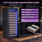 Wine Cooler-Wine Fridge with Safety Lock Freestanding/Built in 24 Inch Wide Large Wine Refrigerator for 154 Bottles,Cellar Chiller Low Noise, Fast Cooling, Black