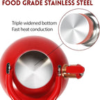 Tea Kettle,Whistling Tea Kettle Stovetop 2.6 Quart, Tea Pots for Stove Top Food Grade Stainless Steel,Wood Pattern Handle,Christmas Gift(Red),With Anti Scald Towel
