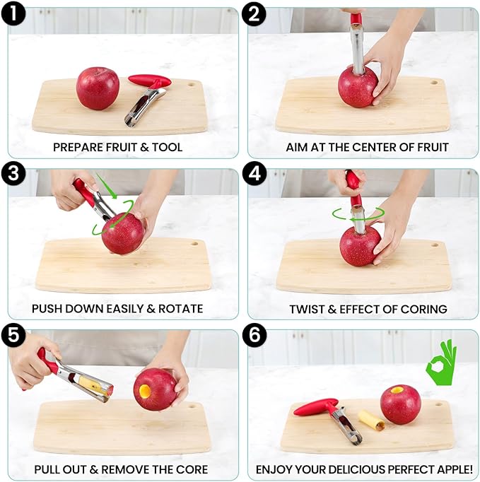 SCHVUBENR Premium Apple Corer Tool - Easy to Use and Clean - Sturdy Apple Core Remover with Sharp Serrated Blades - Stainless Steel Corers for Apple and Pear - Core Fruits with Ease(Red)
