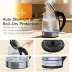 MEGAWISE 1.8L Healthy Electric Kettle, 1800W Borosilicate Glass Tea Kettle with Food Grade Material, Auto Shut-Off and Boil-Dry Protection Cordless Kettle Fast Boiling, BPA Free