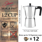 12 Cup Stovetop Espresso Maker Italian Moka Pot, Stove Top Cuban Coffee Maker, Greca Mocha Pot(Basic, 20 oz/600ml)