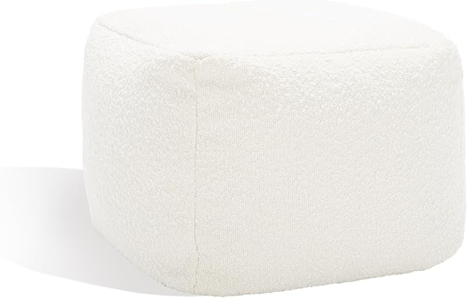 SAFAVIEH Couture Collection Samuels Ivory Boucle Ottoman Square Pouf (Fully Assembled)
